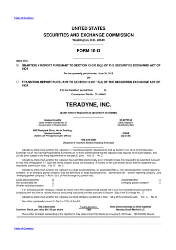 Thumbnail Teradyne 10-Q Quarterly Report FY2019 