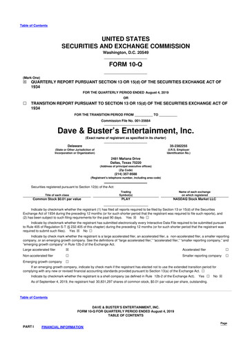 Miniature Dave & Buster's
 10-Q Rapport trimestriel 2019 