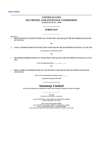 Miniature Immutep 20-F Rapport annuel 2019