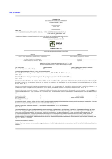 Thumbnail Thor Industries
 10-K Annual Report 2019