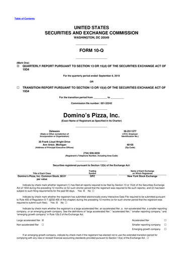 Thumbnail Domino's Pizza 10-Q Quarterly Report FY2019 