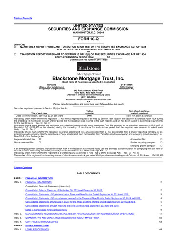Miniature Blackstone Mortgage Trust
 10-Q Rapport trimestriel 2019 