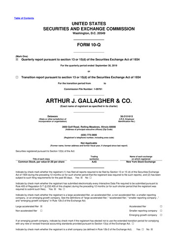 Vorschaubild Arthur J. Gallagher & Co.
 10-Q Quartalsbericht 2019 