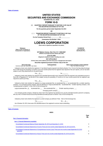 Thumbnail Loews Corporation
 10-Q Quarterly Report FY2019 