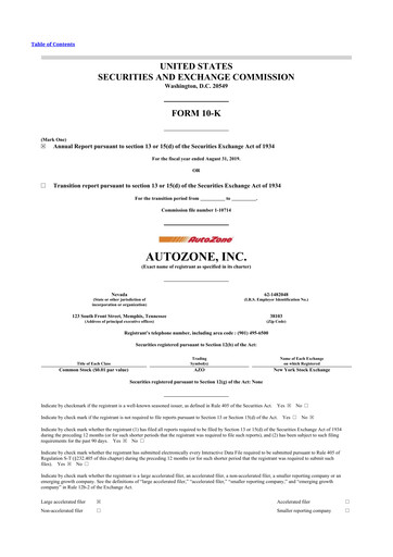 Thumbnail AutoZone 10-K Annual Report 2019