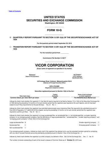 Thumbnail Vicor
 10-Q Quarterly Report FY2019 