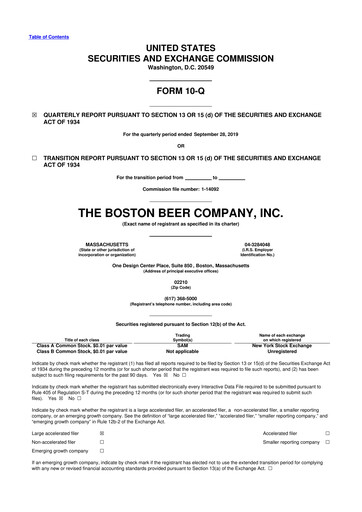 Vorschaubild Boston Beer Company 10-Q Quartalsbericht 2019 