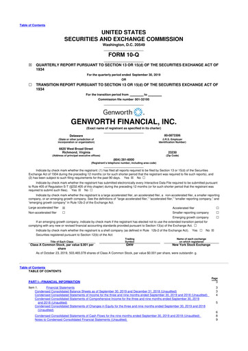 Thumbnail Genworth Financial
 10-Q Quarterly Report FY2019 