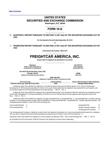 Thumbnail FreightCar America
 10-Q Quarterly Report FY2019 