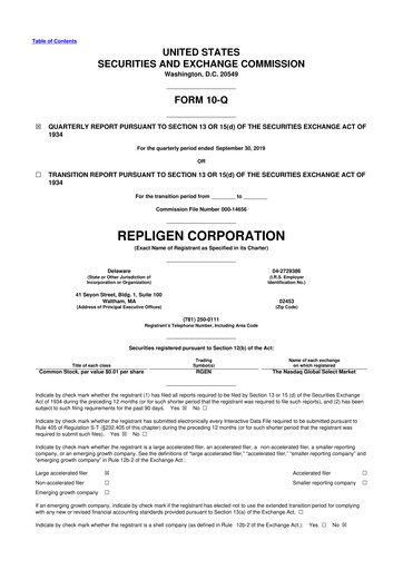 Thumbnail Repligen
 10-Q Quarterly Report FY2019 