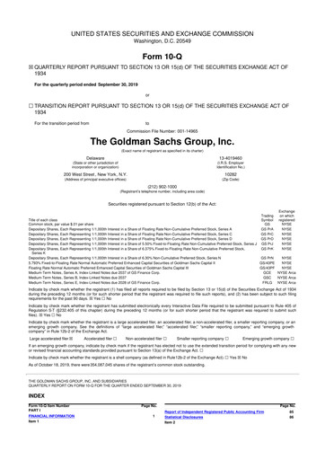 Thumbnail Goldman Sachs 10-Q Quarterly Report FY2019 