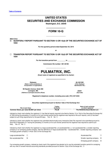 Vorschaubild Pulmatrix 10-Q Quartalsbericht 2019 