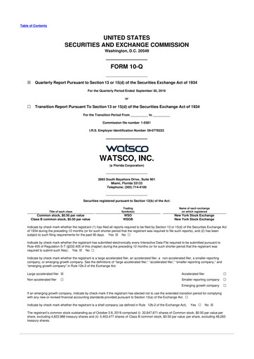 Thumbnail Watsco
 10-Q Quarterly Report FY2019 