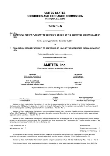 Thumbnail Ametek 10-Q Quarterly Report FY2019 