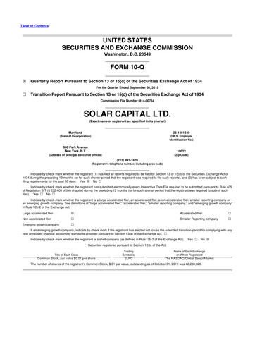 Thumbnail SLR Investment 10-Q Quarterly Report FY 