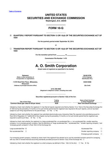 Thumbnail A. O. Smith 10-Q Quarterly Report FY2019 