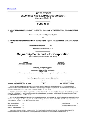 Miniature Magnachip Semiconductor 10-Q Rapport trimestriel 2019 