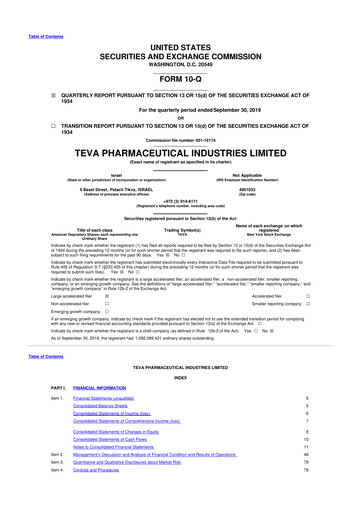 Thumbnail Teva Pharmaceutical Industries 10-Q Quarterly Report FY2019 