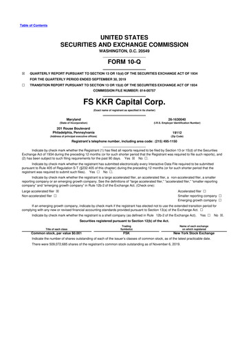 Thumbnail FS KKR Capital
 10-Q Quarterly Report FY 