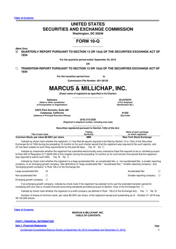 Thumbnail Marcus & Millichap 10-Q Quarterly Report FY2019 