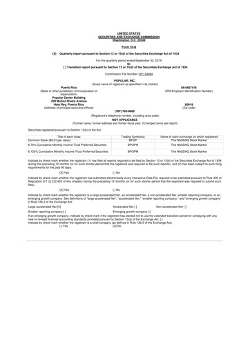 Thumbnail Popular, Inc. (Banco Popular de Puerto Rico) 10-Q Quarterly Report FY2019 