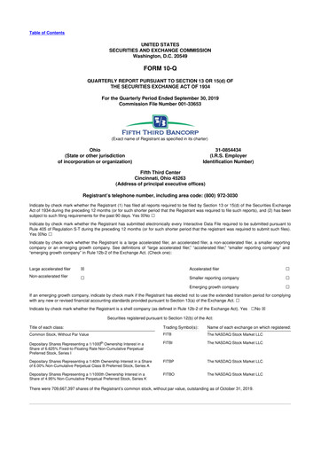 Thumbnail Fifth Third Bank
 10-Q Quarterly Report FY2019 