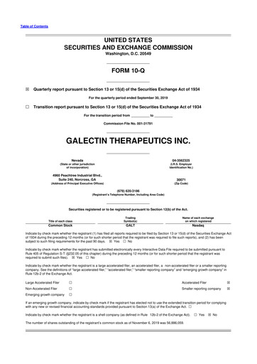 Vorschaubild Galectin Therapeutics 10-Q Quartalsbericht 2019 