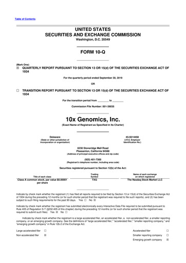 Miniature 10x Genomics
 10-Q Rapport trimestriel 2019 