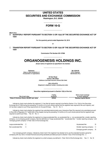 Miniature Organogenesis 10-Q Rapport trimestriel 2019 