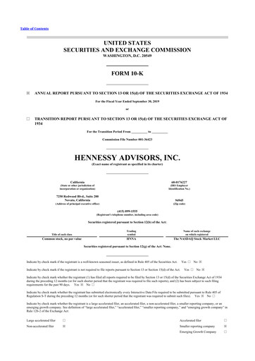 Thumbnail Hennessy Advisors 10-K Annual Report 2019