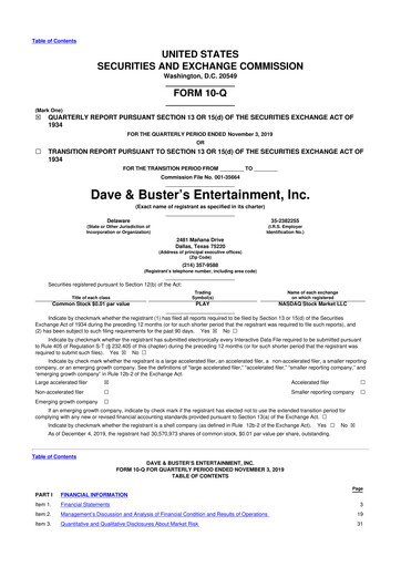 Miniature Dave & Buster's
 10-Q Rapport trimestriel 2019 