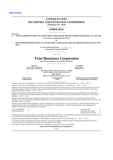 Thumbnail Twist Bioscience
 10-K Annual Report 2019