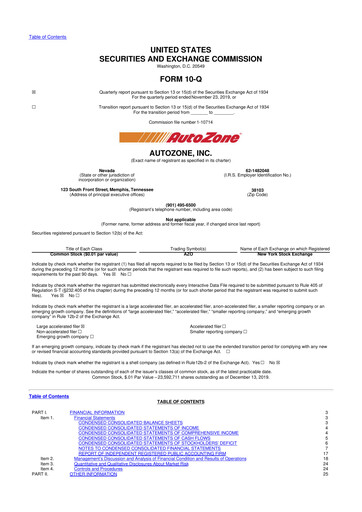Thumbnail AutoZone 10-Q Quarterly Report FY2020 