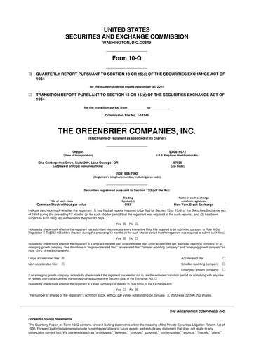 Thumbnail The Greenbrier Companies
 10-Q Quarterly Report FY2020 