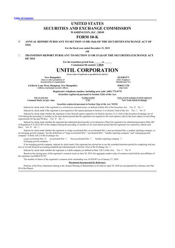 Thumbnail Unitil Corporation
 10-K Annual Report 2019