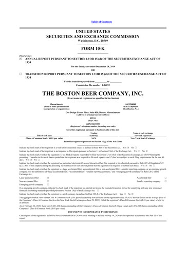 Thumbnail Boston Beer Company 10-K Annual Report 2019