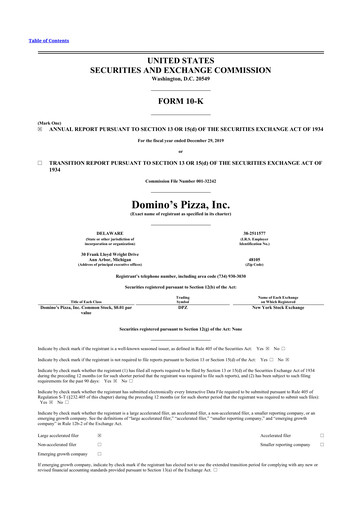 Thumbnail Domino's Pizza 10-K Annual Report 2019