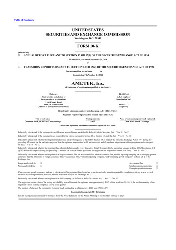 Thumbnail Ametek 10-K Annual Report 2019