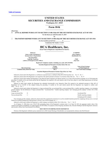 Thumbnail HCA Healthcare 10-K Annual Report 2019