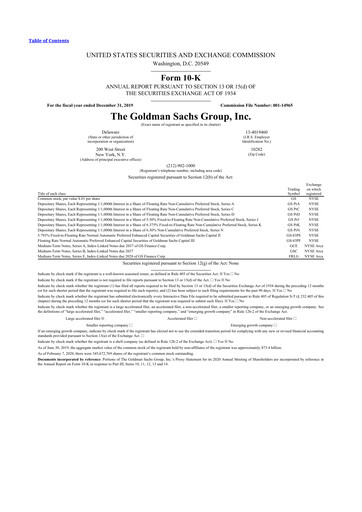 Thumbnail Goldman Sachs 10-K Annual Report 2019