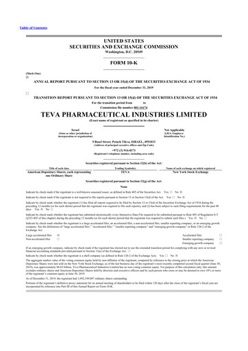 Thumbnail Teva Pharmaceutical Industries 10-K Annual Report 2019