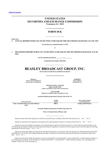 Miniature Beasley Broadcast Group
 10-K Rapport annuel 2019