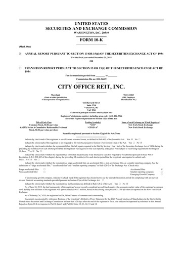 Thumbnail City Office REIT
 10-K Annual Report 2019