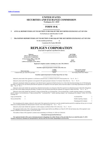 Thumbnail Repligen
 10-K Annual Report 2019