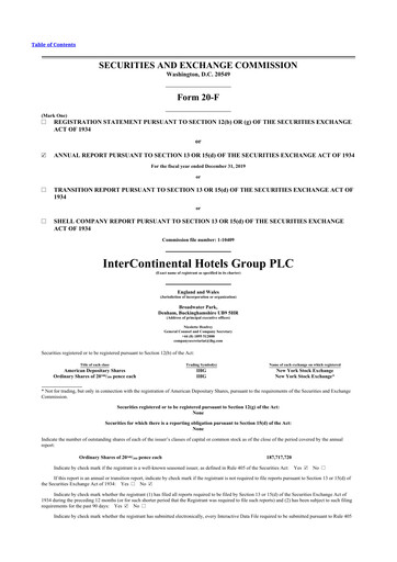 Thumbnail InterContinental Hotels Group
 20-F Annual Report 2019