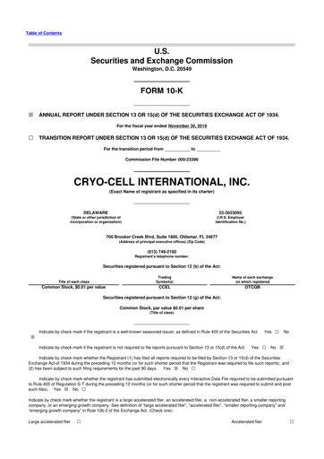 Thumbnail Cryo-Cell International 10-K Annual Report 2019