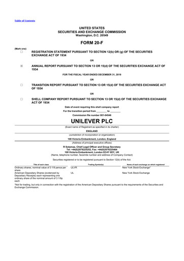 Thumbnail Unilever 20-F Annual Report 2019