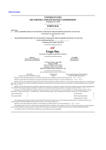 Thumbnail Gogo Inflight Internet
 10-K Annual Report 2019