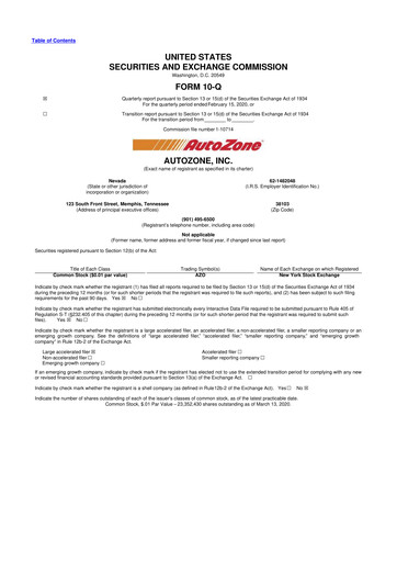 Thumbnail AutoZone 10-Q Quarterly Report FY2020 