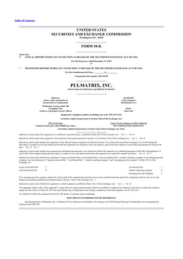 Vorschaubild Pulmatrix 10-K Jahresbericht 2019